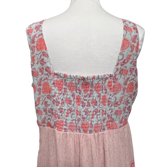 Soft Surroundings Pink Blue Maxi Dress L Boho Floral Sleeveless Smocked Pocket M - Picture 4 of 11